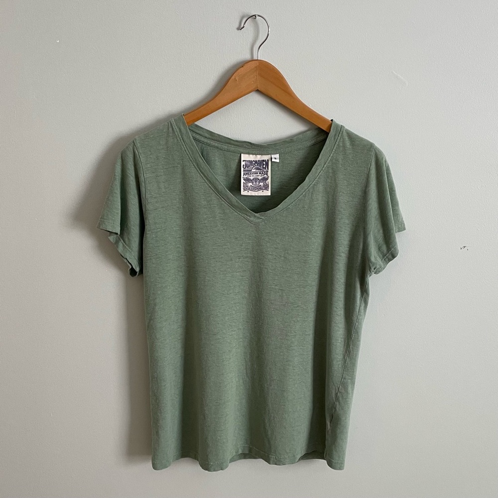 Jungmaven Paige V-Neck T-Shirt, Green, Size Small
